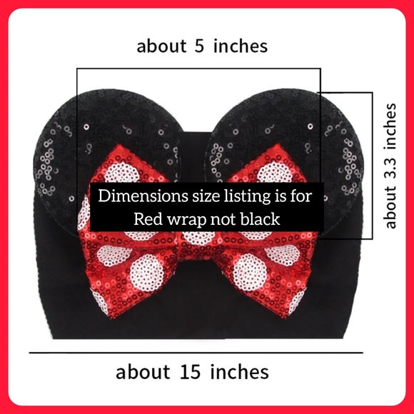 handmade baby head wrap headband sequin Minnie Mouse Disney themed ears w bow - Picture 4 of 8